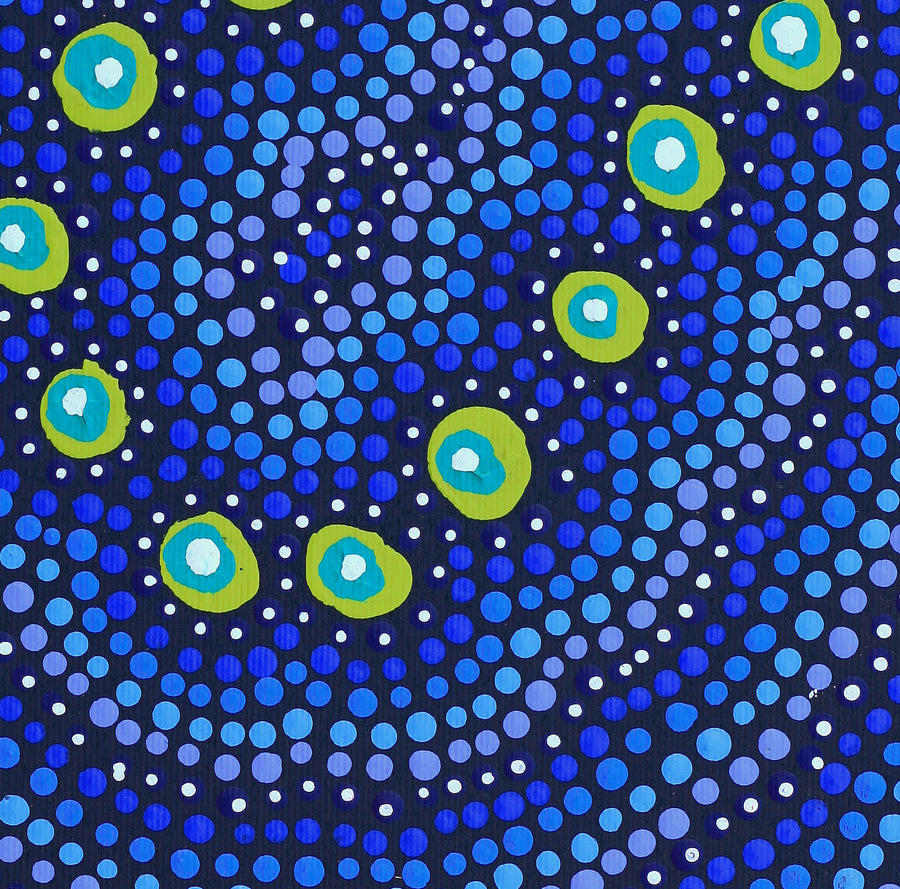 Aboriginal Artwork by Vina Nangala Gallagher, Ngapa Jukurrpa (Water Dreaming) - Mikanji, 30x30cm
