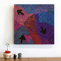 Aboriginal Artwork by Vina Nangala Gallagher, Yankirri Jukurrpa (Emu Dreaming) - Ngarlikurlangu, 46x46cm