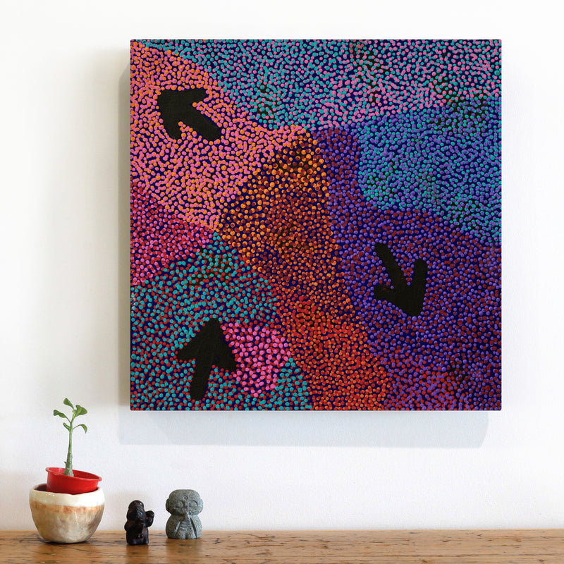 Aboriginal Artwork by Vina Nangala Gallagher, Yankirri Jukurrpa (Emu Dreaming) - Ngarlikurlangu, 46x46cm