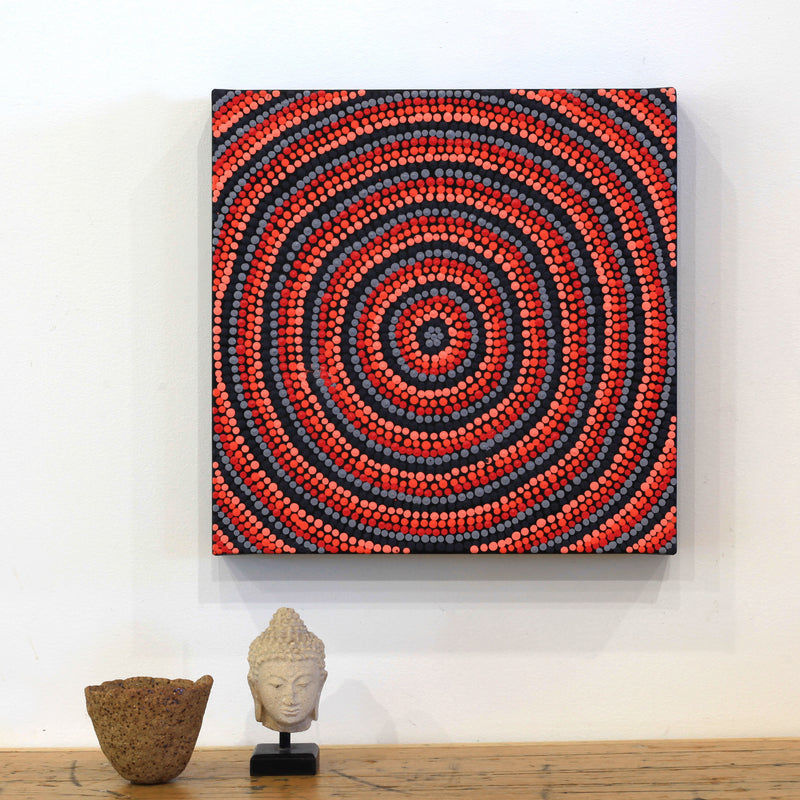 Aboriginal Artwork by Violet Napurrurla Malbunka, Warlukurlangu Jukurrpa (Fire country Dreaming), 30x30cm