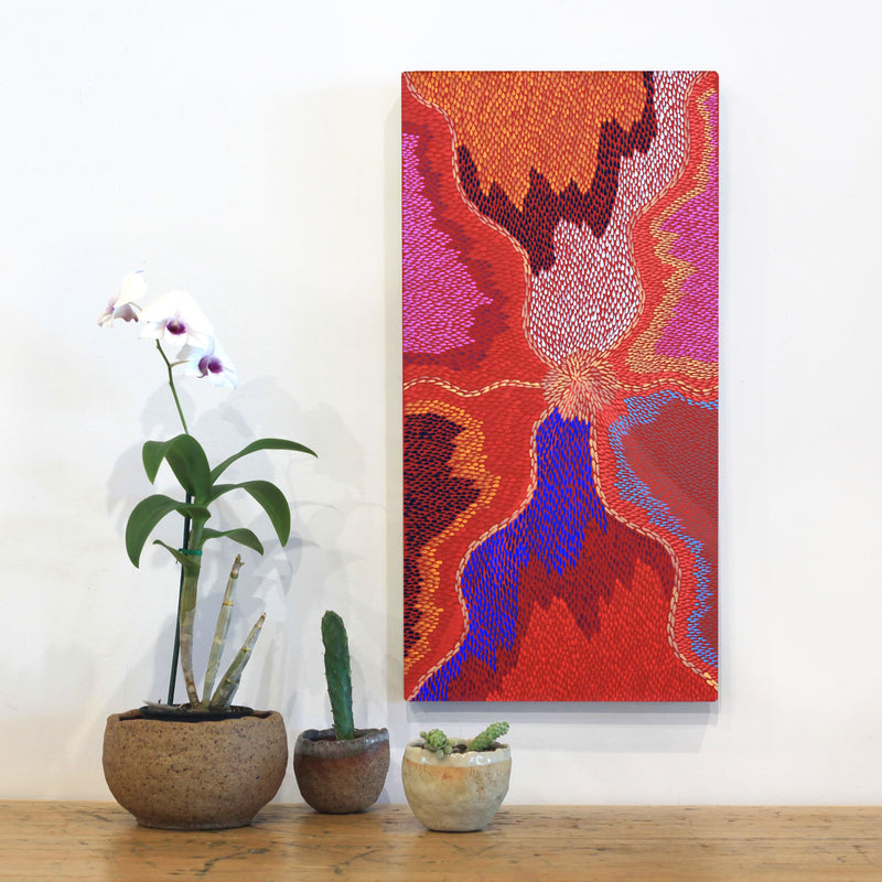 Aboriginal Artwork by Virgillia Multa, Bush flowers and seeds, 61x30cm