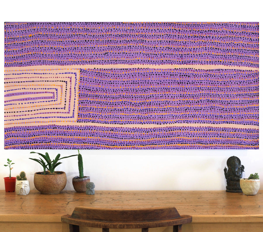 Aboriginal Artwork by Virginia Napaljarri Simms, Mina Mina Jukurrpa (Mina Mina Dreaming), 122x61cm