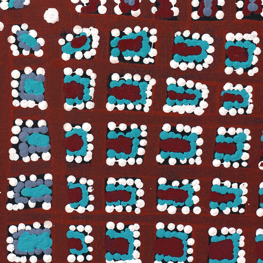 Aboriginal Artwork by Virginia Napaljarri Sims, Mina Mina Jukurrpa (Mina Mina Dreaming) - Ngalyipi, 91x46cm