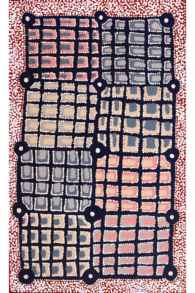 Aboriginal Artwork by Virginia Napaljarri Sims, Mina Mina Jukurrpa (Mina Mina Dreaming) - Ngalyipi, 76x46cm