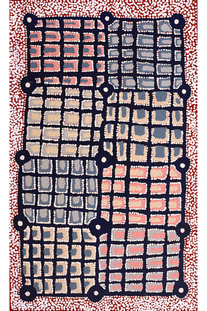 Aboriginal Artwork by Virginia Napaljarri Sims, Mina Mina Jukurrpa (Mina Mina Dreaming) - Ngalyipi, 76x46cm