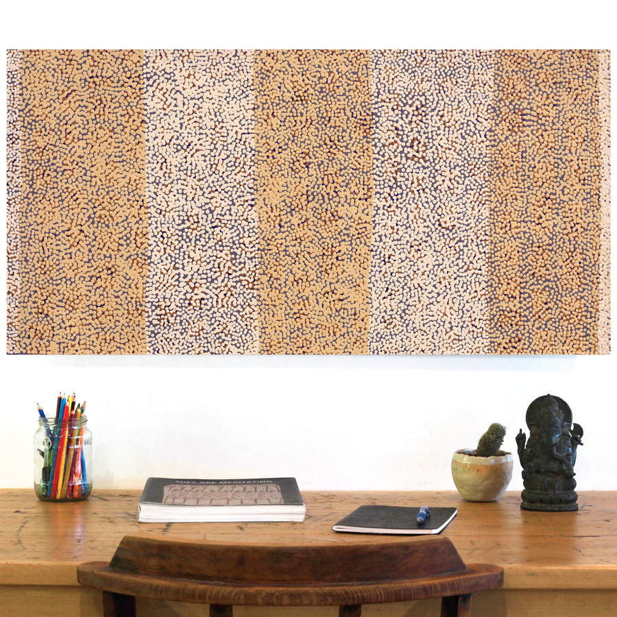 Aboriginal Artwork by Virginia Napaljarri Simms, Mina Mina Jukurrpa (Mina Mina Dreaming), 91x46cm