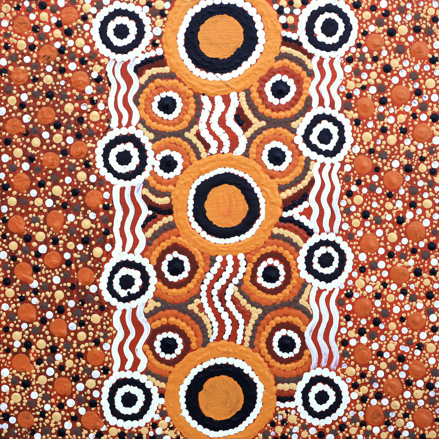 Aboriginal Artwork by Virginia Napanangka Fry, Ngapa Jukurrpa (Water Dreaming) - Mikanji, 30x30cm