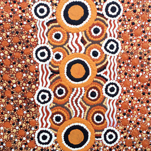 Aboriginal Artwork by Virginia Napanangka Fry, Ngapa Jukurrpa (Water Dreaming) - Mikanji, 30x30cm - ART ARK®