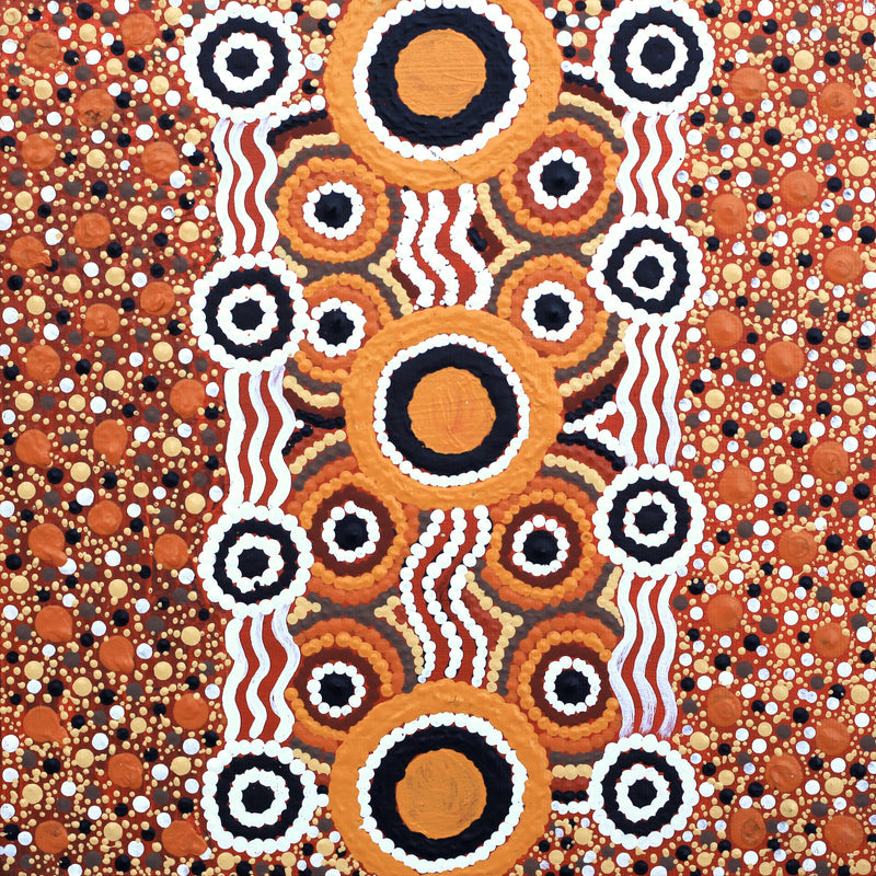 Aboriginal Artwork by Virginia Napanangka Fry, Ngapa Jukurrpa (Water Dreaming) - Mikanji, 30x30cm