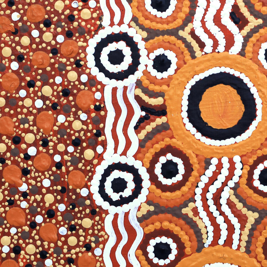 Aboriginal Artwork by Virginia Napanangka Fry, Ngapa Jukurrpa (Water Dreaming) - Mikanji, 30x30cm
