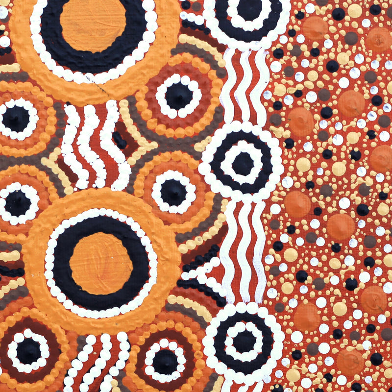 Aboriginal Artwork by Virginia Napanangka Fry, Ngapa Jukurrpa (Water Dreaming) - Mikanji, 30x30cm