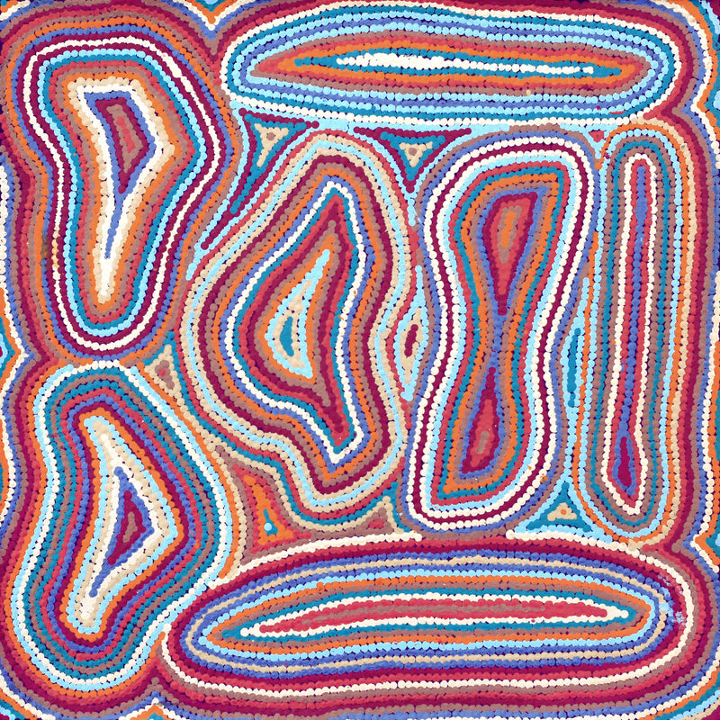 Aboriginal Artwork by Virginia Napaljarri Sims, Mina Mina Jukurrpa - Ngalyipi, 46x46cm