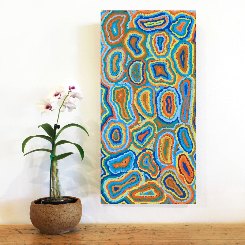 Aboriginal Artwork by Virginia Napaljarri Sims, Mina Mina Jukurrpa - Ngalyipi, 61x30cm