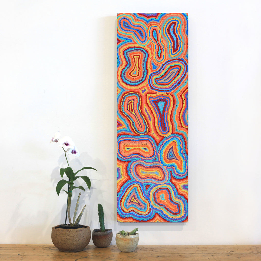 Aboriginal Artwork by Virginia Napaljarri Sims, Mina Mina Jukurrpa - Ngalyipi, 91x30cm