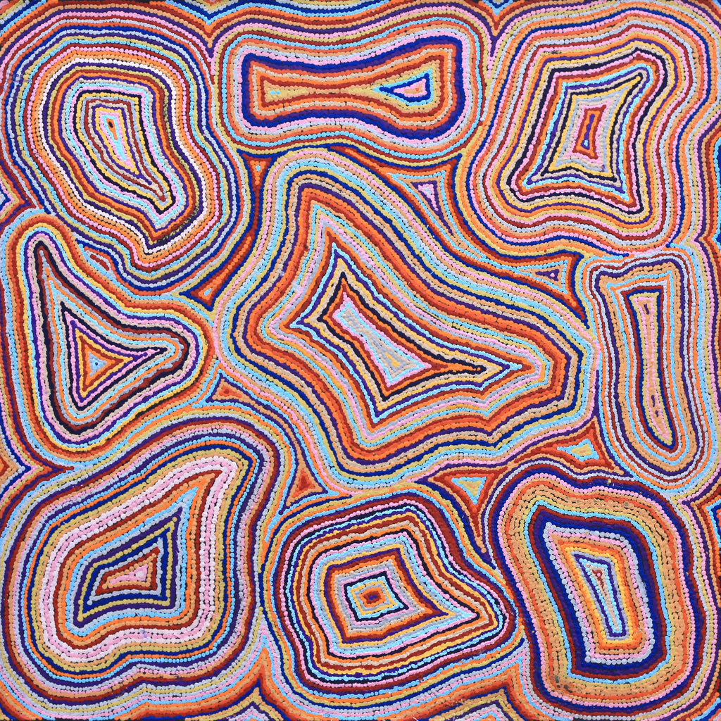 Aboriginal Artwork by Virginia Napaljarri Sims, Mina Mina Jukurrpa - Ngalyipi, 91x91cm