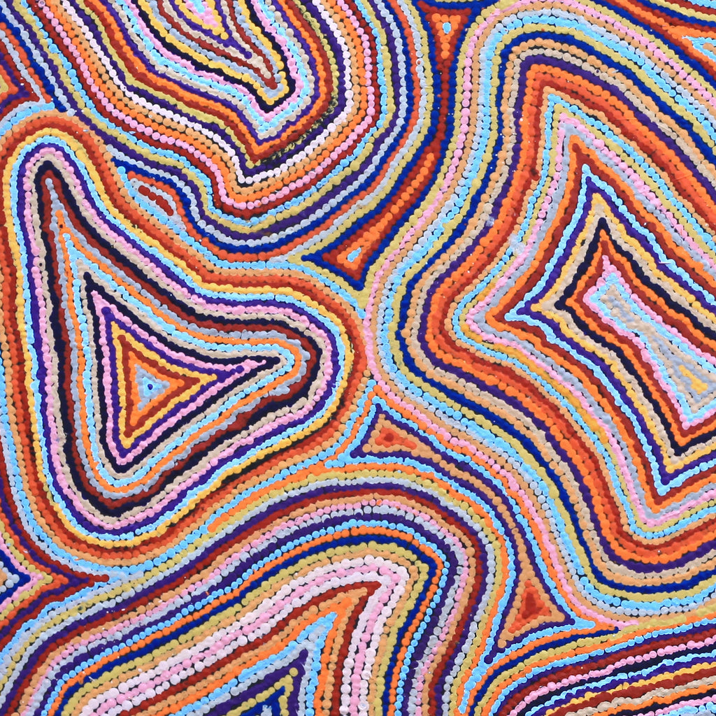 Aboriginal Artwork by Virginia Napaljarri Sims, Mina Mina Jukurrpa - Ngalyipi, 91x91cm