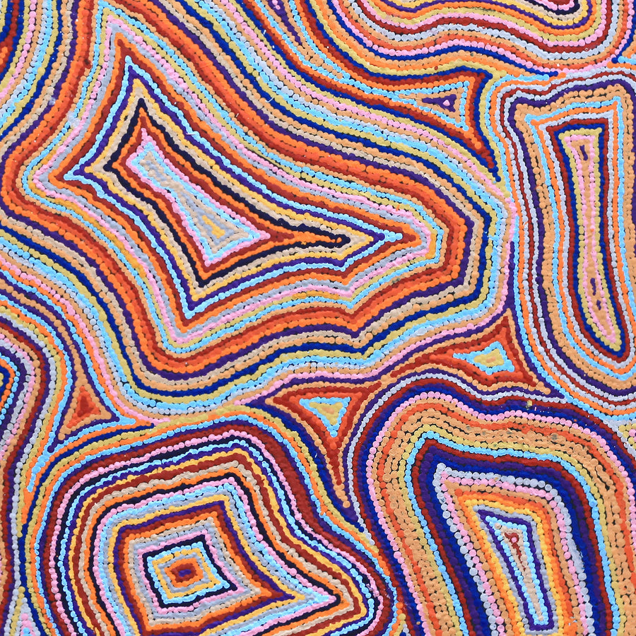 Aboriginal Artwork by Virginia Napaljarri Sims, Mina Mina Jukurrpa - Ngalyipi, 91x91cm