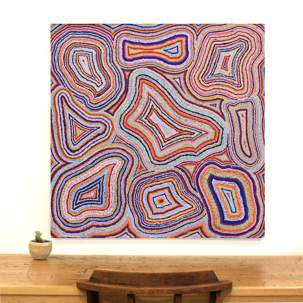 Aboriginal Artwork by Virginia Napaljarri Sims, Mina Mina Jukurrpa - Ngalyipi, 91x91cm - ART ARK®