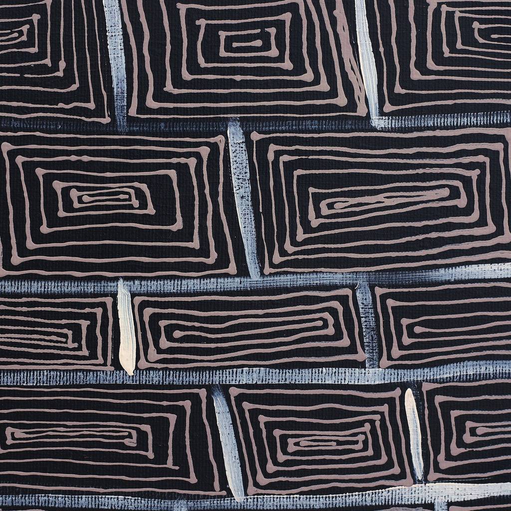 Aboriginal Artwork by Vistaria Nakamarra Ross, Lukarrara Jukurrpa (Desert Fringe-rush Seed Dreaming), 30x30cm