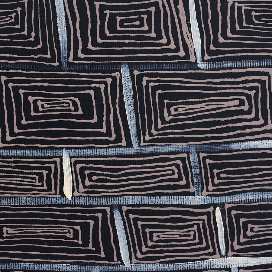 Aboriginal Artwork by Vistaria Nakamarra Ross, Lukarrara Jukurrpa (Desert Fringe-rush Seed Dreaming), 30x30cm