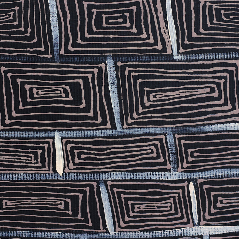 Aboriginal Artwork by Vistaria Nakamarra Ross, Lukarrara Jukurrpa (Desert Fringe-rush Seed Dreaming), 30x30cm