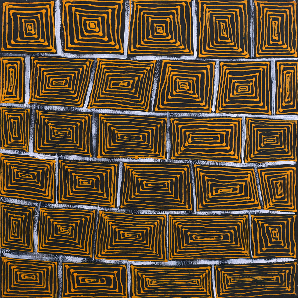 Aboriginal Art by Vistaria Nakamarra Ross, Lukarrara Jukurrpa (Desert Fringe-rush Seed Dreaming), 30x30cm - ART ARK®