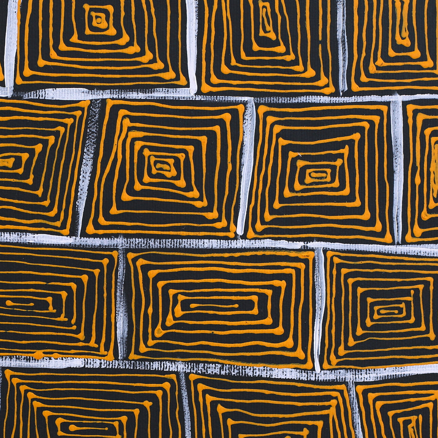 Aboriginal Artwork by Vistaria Nakamarra Ross, Lukarrara Jukurrpa (Desert Fringe-rush Seed Dreaming), 30x30cm