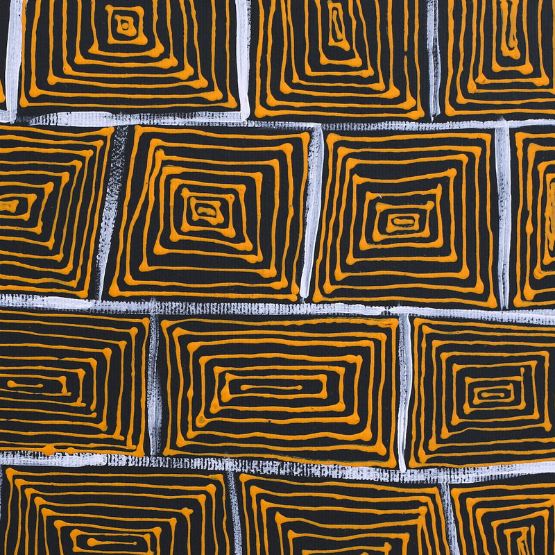 Aboriginal Artwork by Vistaria Nakamarra Ross, Lukarrara Jukurrpa (Desert Fringe-rush Seed Dreaming), 30x30cm