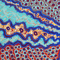 Aboriginal Artwork by Vistaria Nakamarra Ross, Ngurlu Jukurrpa (Native Seed Dreaming), 91x46cm
