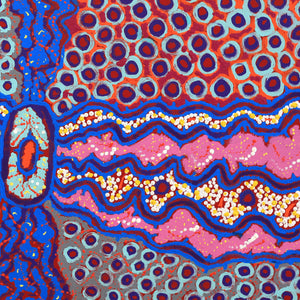Aboriginal Artwork by Vistaria Nakamarra Ross, Ngurlu Jukurrpa (Native Seed Dreaming), 91x46cm - ART ARK®