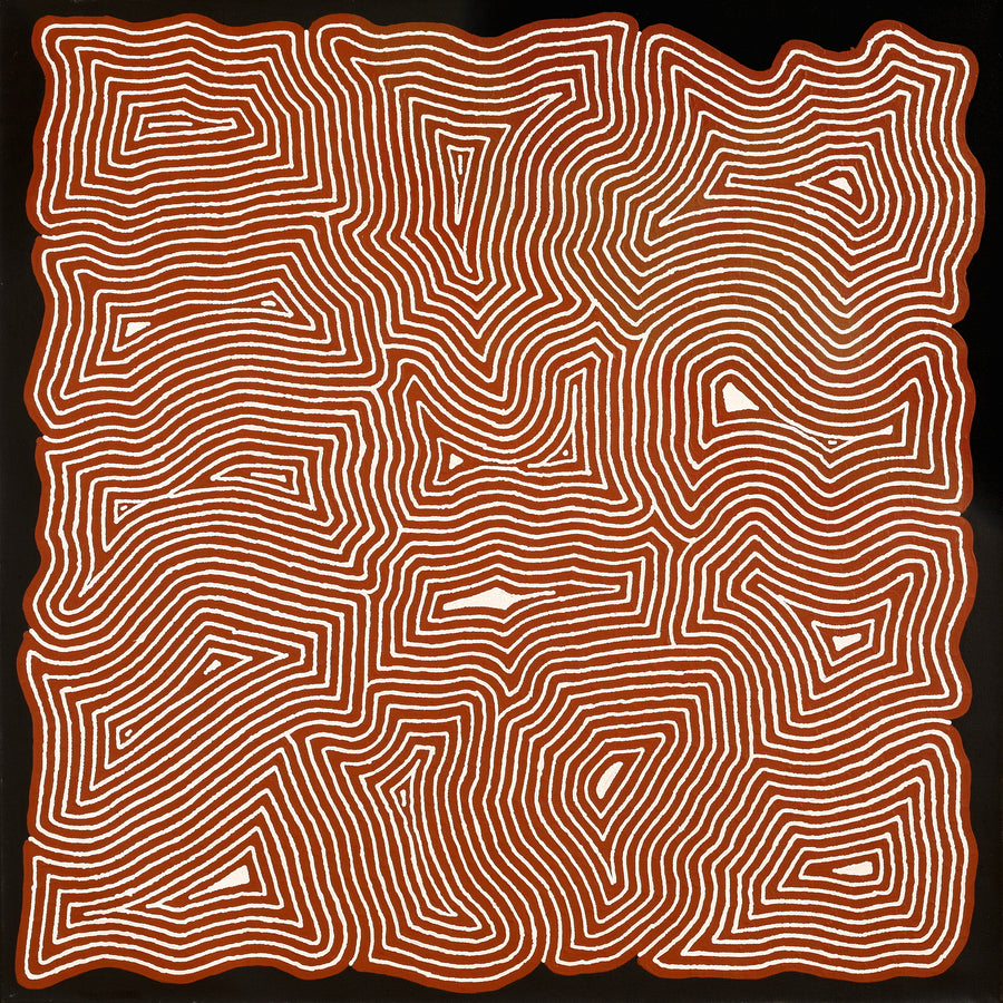 Aboriginal Artwork by Walter Jangala Brown, Tingari Cycle, 107x107cm