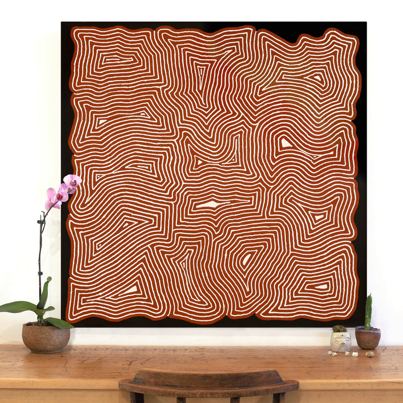 Aboriginal Artwork by Walter Jangala Brown, Tingari Cycle, 107x107cm