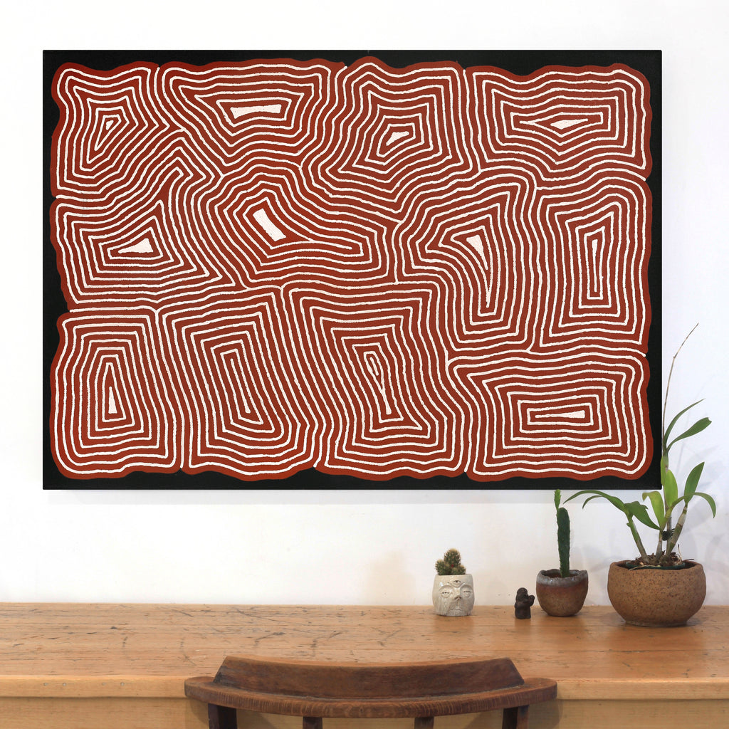 Aboriginal Art by Walter Jangala Brown, Tingari Cycle, 107x76cm - ART ARK®