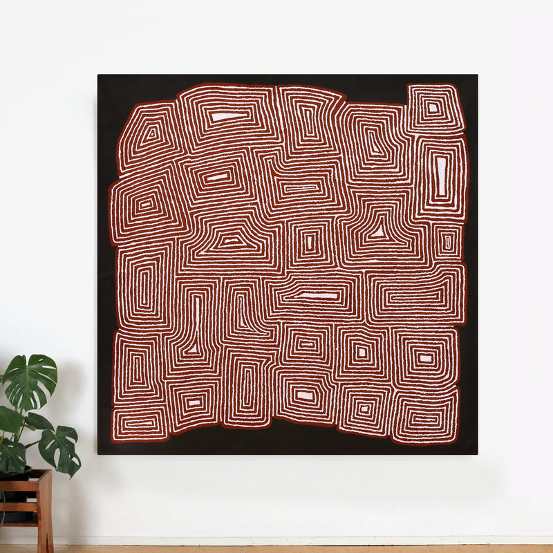 Aboriginal Artwork by Walter Jangala Brown, Tingari Cycle, 183x183cm