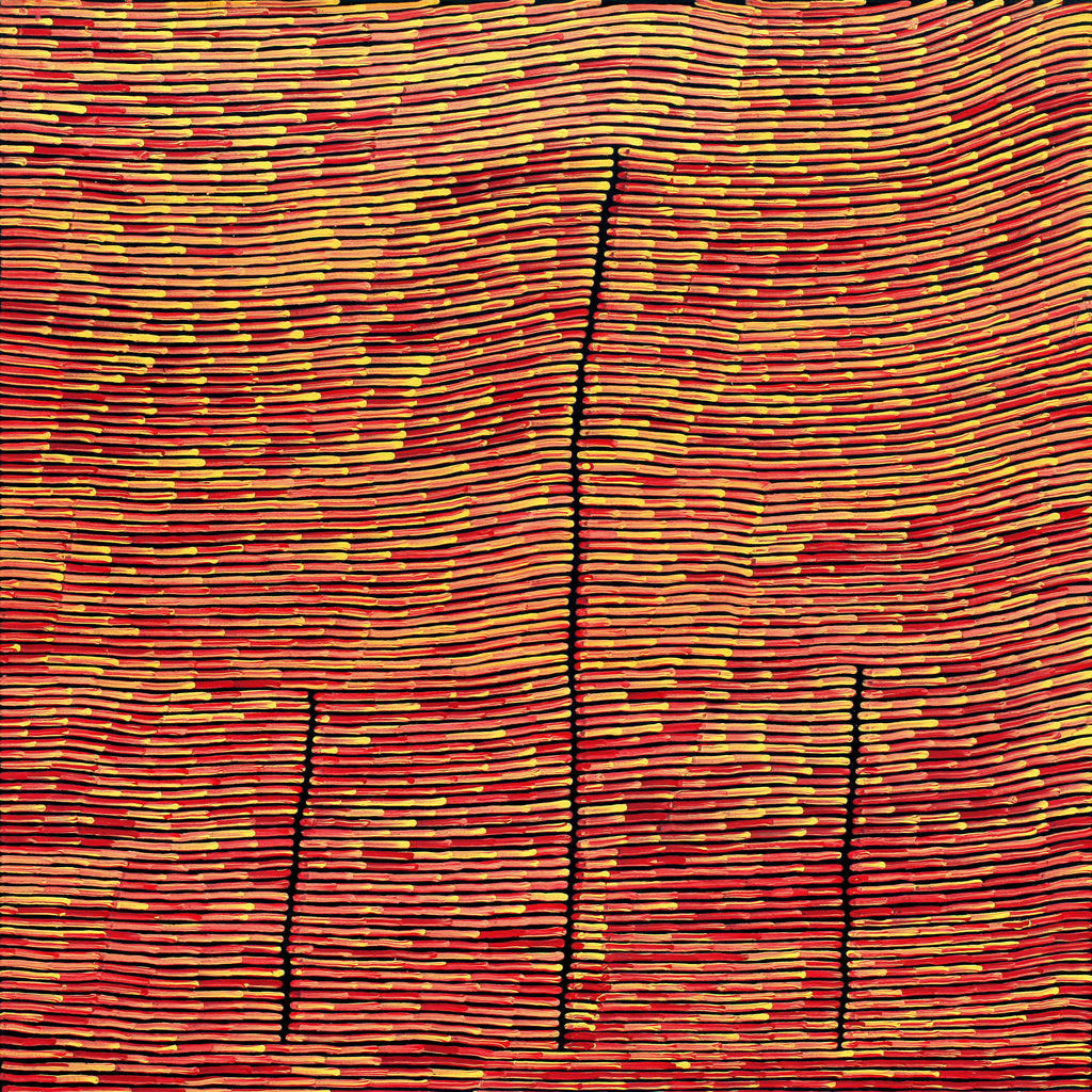 Aboriginal Artwork by Walter Jangala Brown, Tingari Cycle, 107x107cm