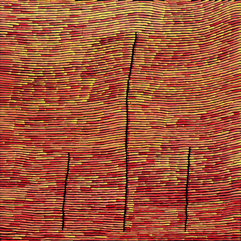 Aboriginal Artwork by Walter Jangala Brown, Tingari Cycle, 107x107cm