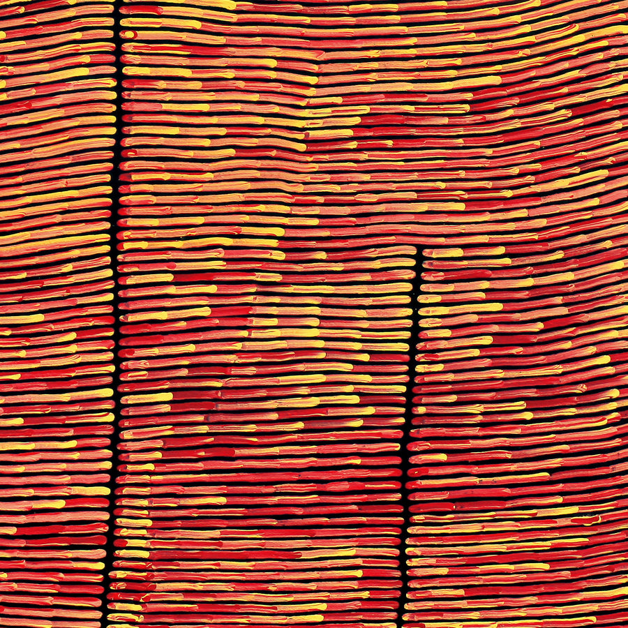 Aboriginal Artwork by Walter Jangala Brown, Tingari Cycle, 107x107cm