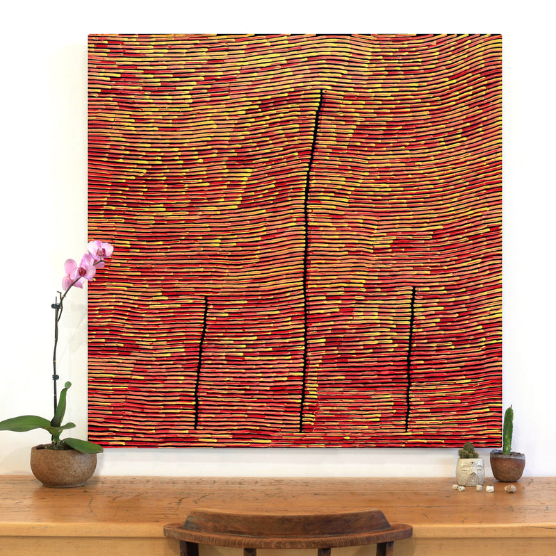 Aboriginal Artwork by Walter Jangala Brown, Tingari Cycle, 107x107cm