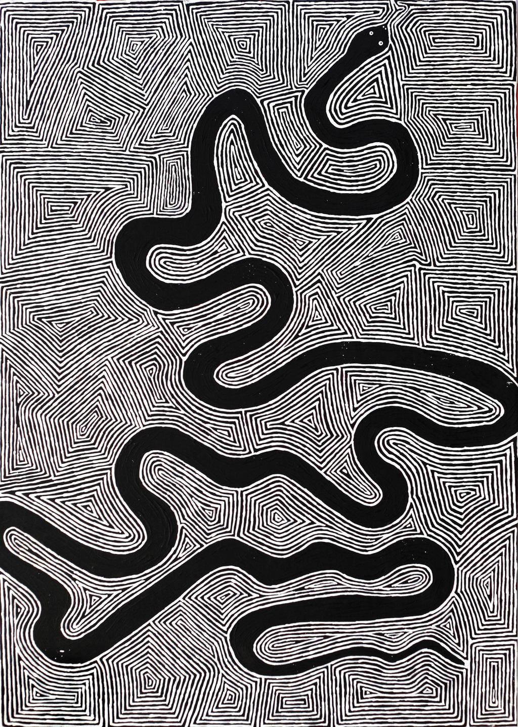 Aboriginal Artwork by Walter Jangala Brown, Warna Jukurrpa (Snake Dreaming), 107x76cm