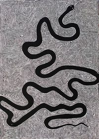 Aboriginal Artwork by Walter Jangala Brown, Warna Jukurrpa (Snake Dreaming), 107x76cm