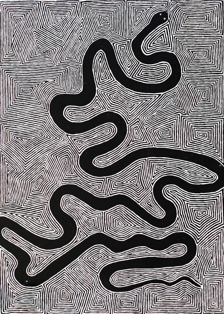 Aboriginal Artwork by Walter Jangala Brown, Warna Jukurrpa (Snake Dreaming), 107x76cm