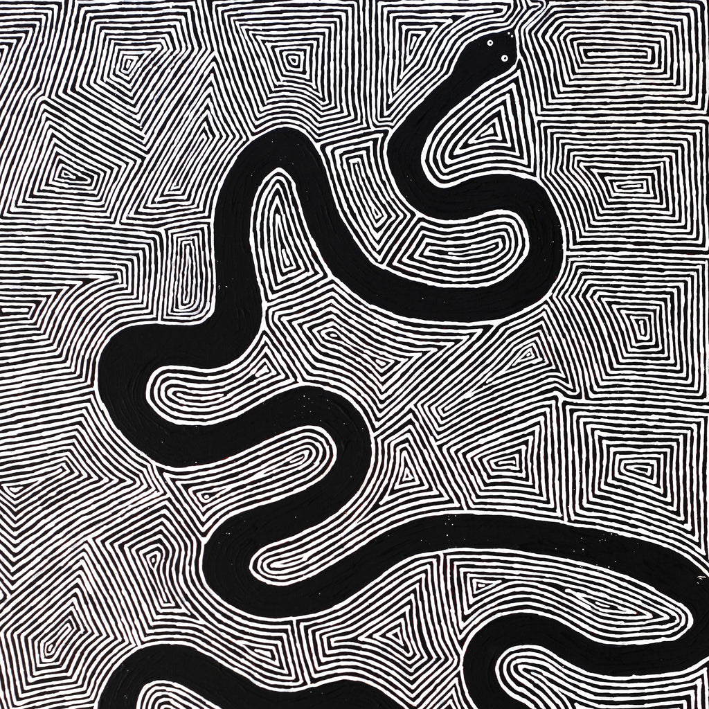 Aboriginal Artwork by Walter Jangala Brown, Warna Jukurrpa (Snake Dreaming), 107x76cm
