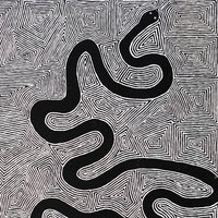 Aboriginal Art by Walter Jangala Brown, Warna Jukurrpa (Snake Dreaming), 107x76cm - ART ARK®