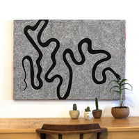 Aboriginal Artwork by Walter Jangala Brown, Warna Jukurrpa (Snake Dreaming), 107x76cm