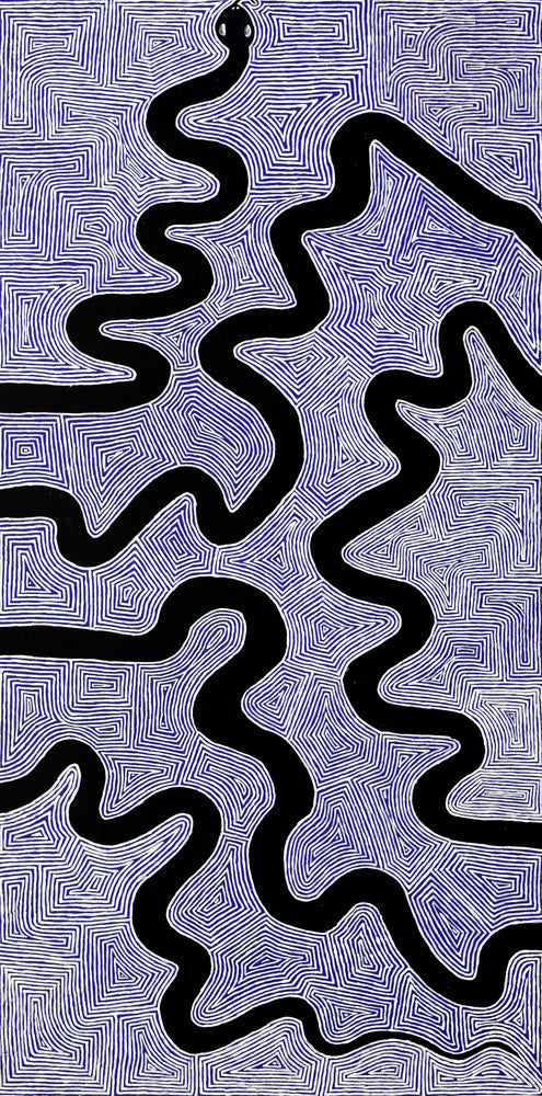 Aboriginal Artwork by Walter Jangala Brown, Warna Jukurrpa (Snake Dreaming), 122x61cm