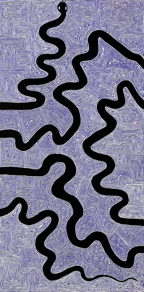 Aboriginal Artwork by Walter Jangala Brown, Warna Jukurrpa (Snake Dreaming), 122x61cm