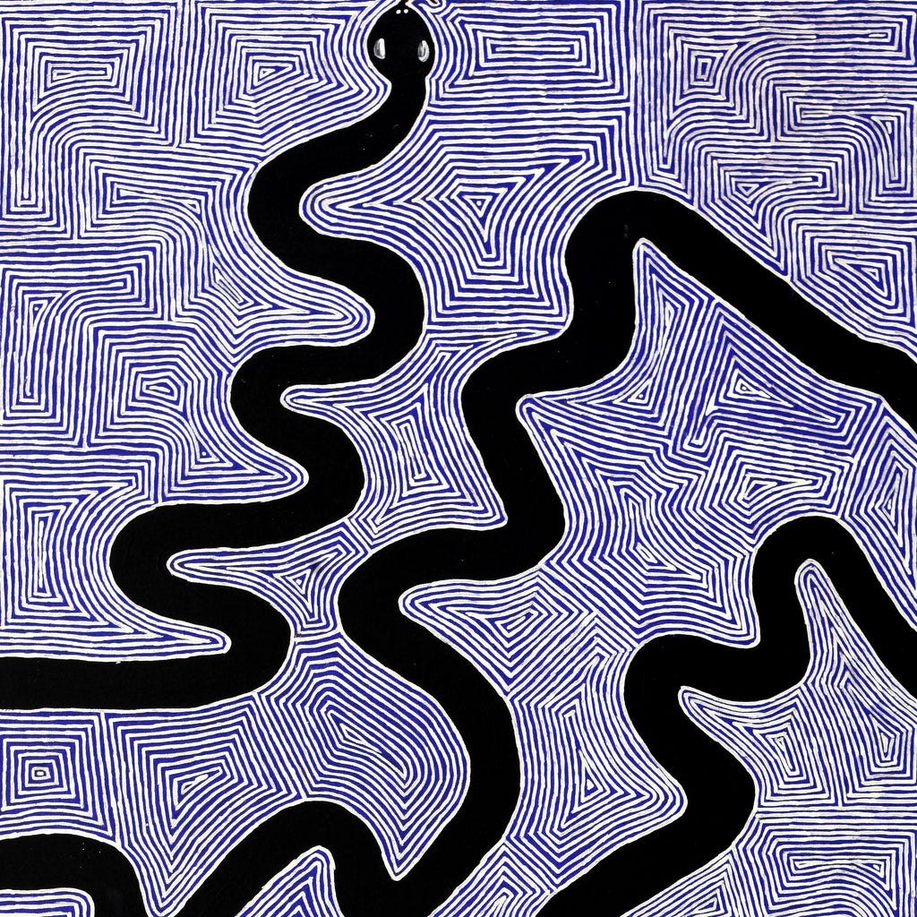 Aboriginal Artwork by Walter Jangala Brown, Warna Jukurrpa (Snake Dreaming), 122x61cm