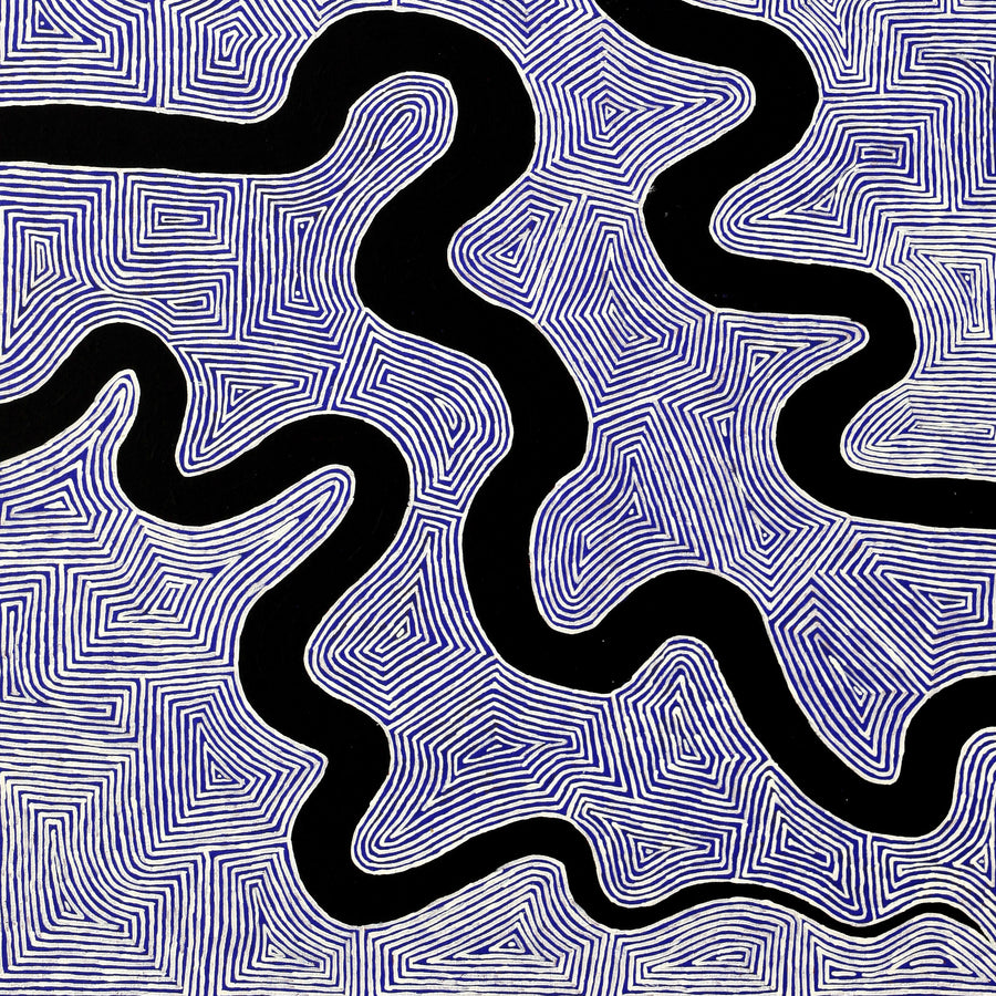 Aboriginal Artwork by Walter Jangala Brown, Warna Jukurrpa (Snake Dreaming), 122x61cm