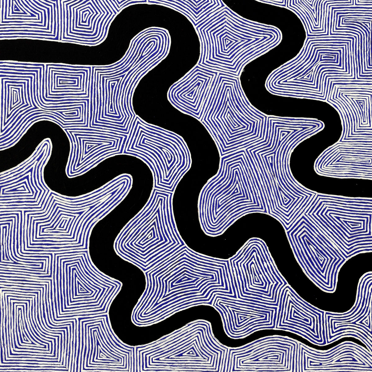 Aboriginal Artwork by Walter Jangala Brown, Warna Jukurrpa (Snake Dreaming), 122x61cm