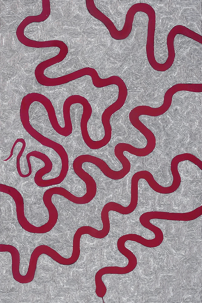 Aboriginal Artwork by Walter Jangala Brown, Warna Jukurrpa (Snake Dreaming), 182x122cm